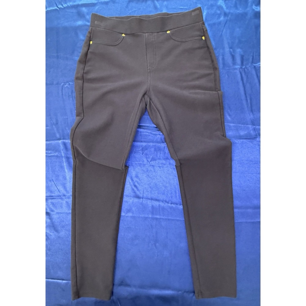 MICHAEL KORS Women's Navy Blue Pants Medium Elastic Waist Skinny Leg Gold Accent